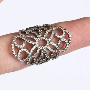 White topaz floral shield ring cuff sz8